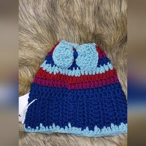 Colorful Crochet Messy Bun Beanie With Bow. Osfm Girls 5-12 Yrs